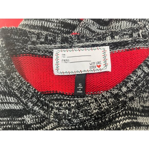 Derek Heart Sweater Sz S Fuzzy Penquin Holiday Jingle Bells Cozycore - Picture 6 of 7